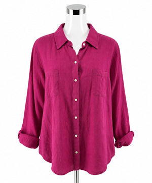 Lilly Pulitzer Sea View Fuchsia Pink Linen Button Down Top Size Large